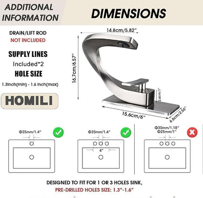Single Hole Bathroom Sink Faucets,Brass Vainty Faucet Brushed Nickel | Lead-Free, Single Handle Faucet for Sink, Vanity, RV, Lavatory, Suitable for 1 or 3 Holes