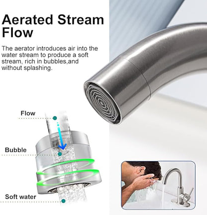Brushed Nickel Bathroom Faucets 1 Hole - Waterfall Bathroom Sink Faucets Single Handle Vanity Faucet with Pop up Drain, Swivel Spout RV Faucets Small Bar Vanity Lavatory Bath Utility Faucet