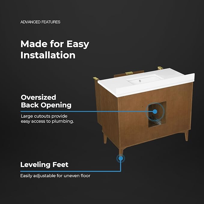 OVE Decors Indy 42 in. Undermount Single Sink Bathroom Vanity with White Engineered Marble Top, Warm Walnut