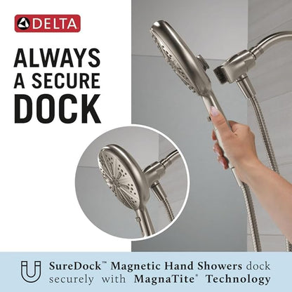 Delta Nicoli 14 Series Brushed Nickel Bathtub Shower Faucet Set with Handheld Shower Head, Valve Trim Kit, Stainless 144749-SS-HS (Valve Included)