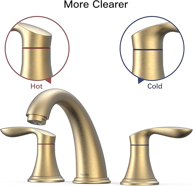GAOMON Bathroom Sink Faucet, Faucet for Bathroom Sink, Widespread Brushed Gold Bathroom Faucet 3 Hole with Stainless Steel Pop Up Drain and cUPC Lead-Free Hose - (Brushed Gold)