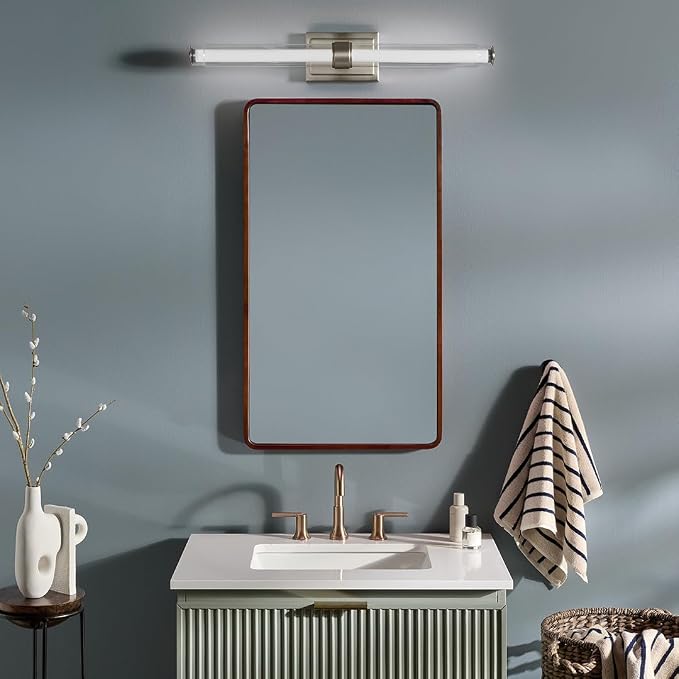 Kichler Laurene LED Bath Bar Light, Brushed Nickel | Linear vanity light with clear glass for mirrors and vanities (31" x 5"), 55239NILED