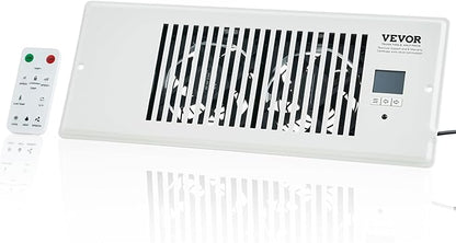 VEVOR Register Booster Fan, Quiet Vent Booster Fan Fits 4” x 12” Register Holes, with Remote Control and Thermostat Control, Adjustable 10-Speed for Heating Cooling Smart Vent, White