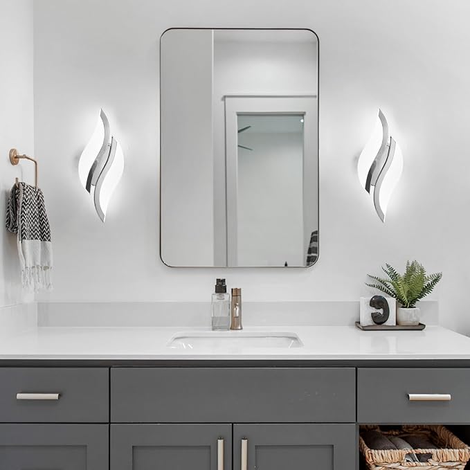 CANEOE Modern LED Wall Sconce 6000K Chrome Indoor Wall Light Fixtures Acrylic Wall Sconce Lighting for Living Room Bedroom Bedside Bathroom Hallway Stairway Wall Lamp (Chrome, 1 Pack, 6000K)