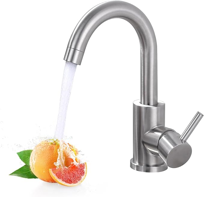 Modern Bar Sink Faucet, Single-Handle Bathroom Kitchen Sink Faucet, 1 Hole Wet Bar Sink Faucets with 360°Swivel Spout for bar RV Laundry Farmhouse, Brushed Nickel