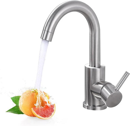 Modern Bar Sink Faucet, Single-Handle Bathroom Kitchen Sink Faucet, 1 Hole Wet Bar Sink Faucets with 360°Swivel Spout for bar RV Laundry Farmhouse, Brushed Nickel