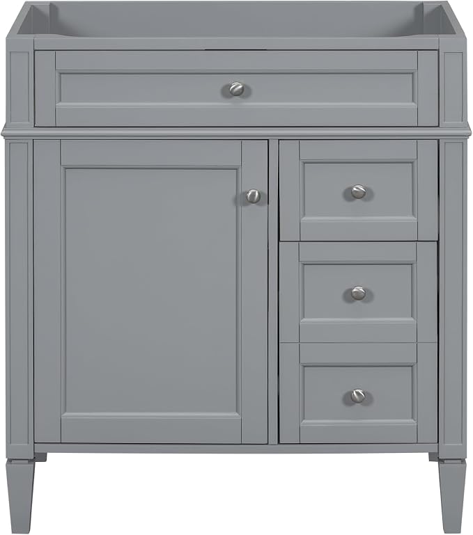 30" Bathroom Vanity Without Top Sink,Modern Freestanding Bath Storage Cabinet with 2 Soft-Close Drawers and Tip-Out Tray & Cabinet Door Organizer,Adjustable Shelf,Easy Assembly,Grey