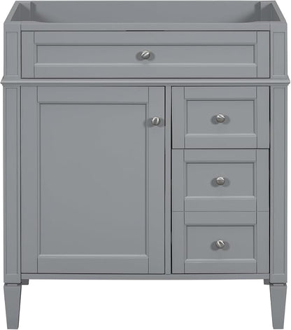 30" Bathroom Vanity Without Top Sink,Modern Freestanding Bath Storage Cabinet with 2 Soft-Close Drawers and Tip-Out Tray & Cabinet Door Organizer,Adjustable Shelf,Easy Assembly,Grey