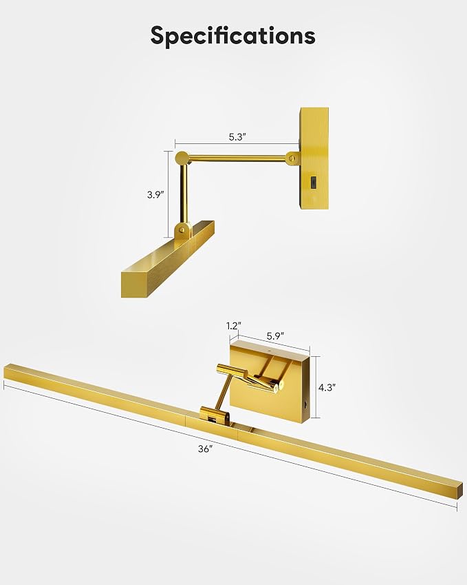 VONLUCE 36" LED Bathroom Vanity Light, 3CCT Modern LED Vanity Lights with 360° Rotatable Head Swing Arm, 15.4W Bathroom Light Fixture Over Mirror, LED Lights for Bathroom Bedroom, Brushed Gold | 3CCT, Flicker-free, 360° Rotatable Head & Swing Arm, IP44...