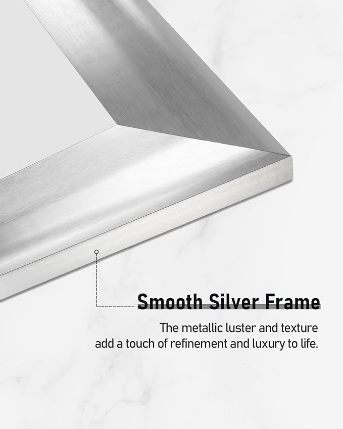 CULER Silver Wall Mirror for Bathroom,Rectangle 24 x 36 inch Vanity Mirrors | Rustic Hanging Mirror with Wood Grain Pattern for Living Room,Bedroom,Entryway