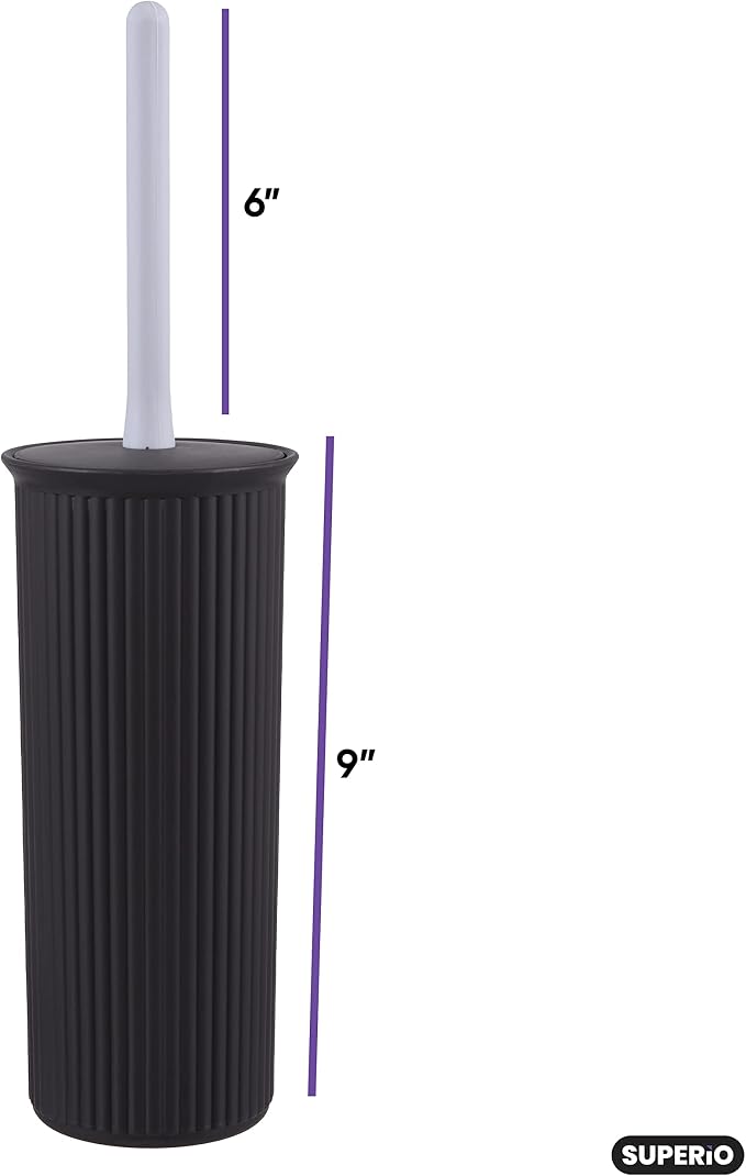 Superio Ribbed Collection Toilet Bowl Brush and Holder Set, Decorative Plastic Bathroom Toilet Brush with Holder, Toilet Cleaner Scrubber, Brown - 1 Pack