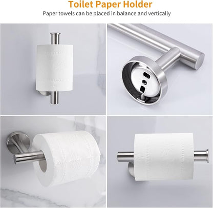 Cilee 10 Piece Brushed Nickel Bathroom Accessories Set 24inch Towel Bar Set | Brushed Nickel Towel Bar Ring + Toilet Paper Holder + Robe Towel Hook, Stainless Steel Bathroon Hardware Set