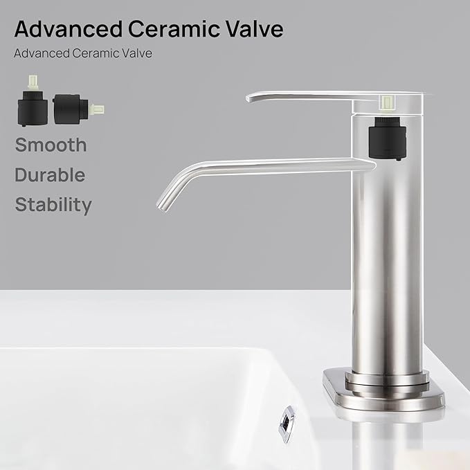 GAGALIFE Bathroom Faucet 1 Hole, Brushed Nickel Bathroom Sink Faucet with Metal Pop-up Drain Supply Lines and Deck, Modern Waterfall Bathroom Faucets Single Handle, JJL-MP-7001BN