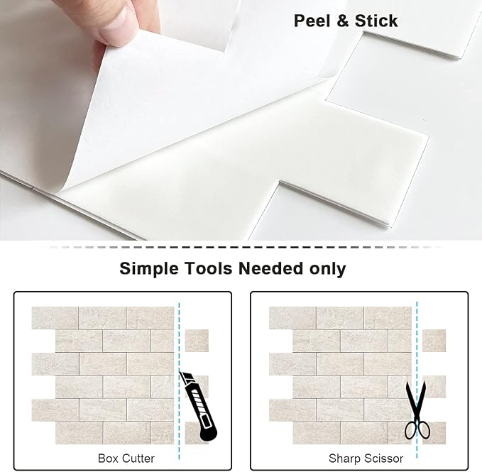 BeNice Marble Peel Stick Backsplash Tile Kitchen Rustic Beige 10pcs