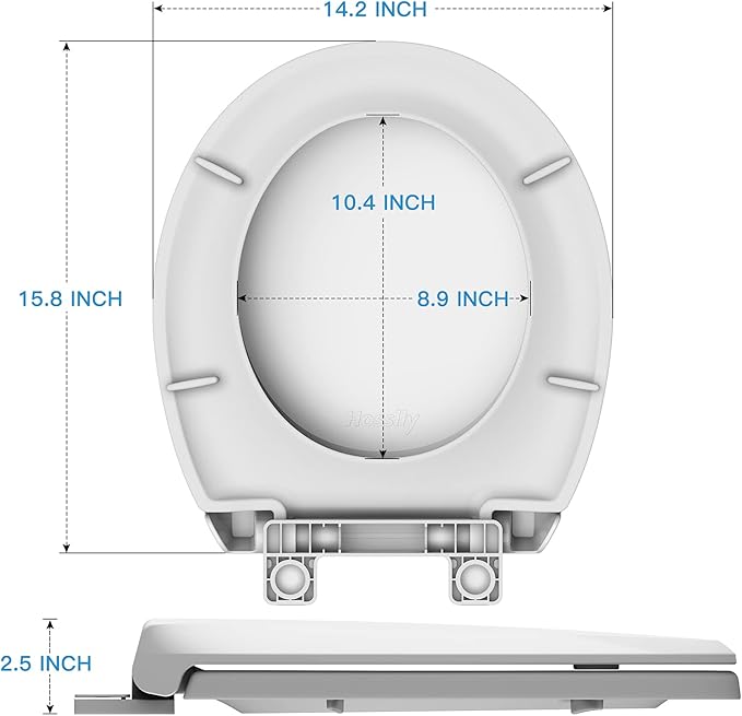 Durable Round Toilet Seat with Slow Soft Close - Easy to Install and Clean, Never Loosens - White, Fits Most Round Toilets
