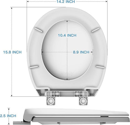 17 inch Round Toilet Seat Slow Close, White Color Polypropylene Toilet Seat Cover with Never Loosen Durable Lid, Quiet and Easy to Install & Clean
