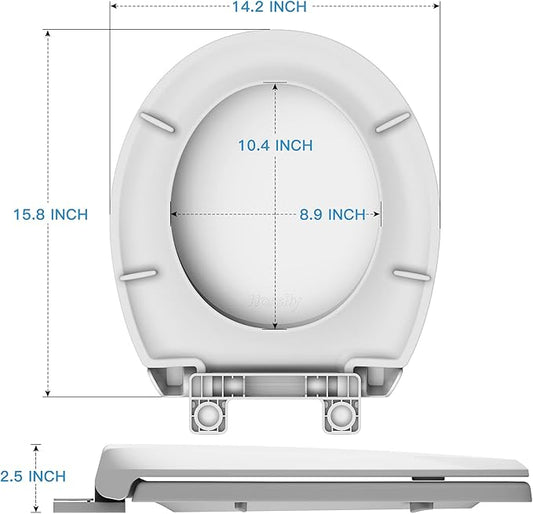 17 inch Round Toilet Seat Slow Close, White Color Polypropylene Toilet Seat Cover with Never Loosen Durable Lid, Quiet and Easy to Install & Clean
