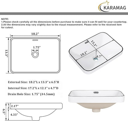 Bathroom Vessel Sink 18.2'' x 13.3'' Semi Recessed Bathroom Sink Rectangular Drop-in Vanity Sink with Overflow White with Black Rim Ceramic Modern Art Basin