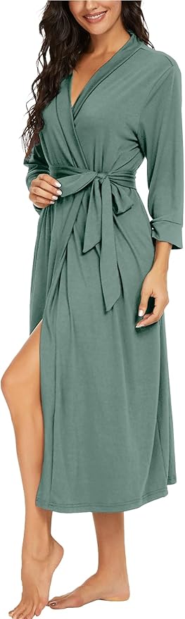VINTATRE Women Kimono Robes Long Knit Bathrobe Lightweight Soft Knit Sleepwear V-neck Casual Ladies Loungewear