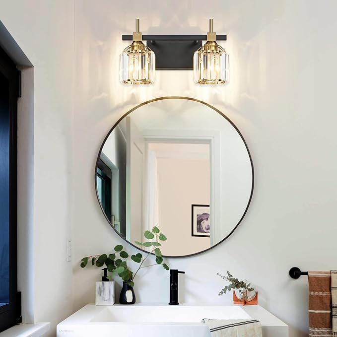 SOLFART Crystal Lights Over Mirror Bathroom Vanity Light Crystal Vanity Lights for Bathroom Light Fixtures Over Mirror 2T
