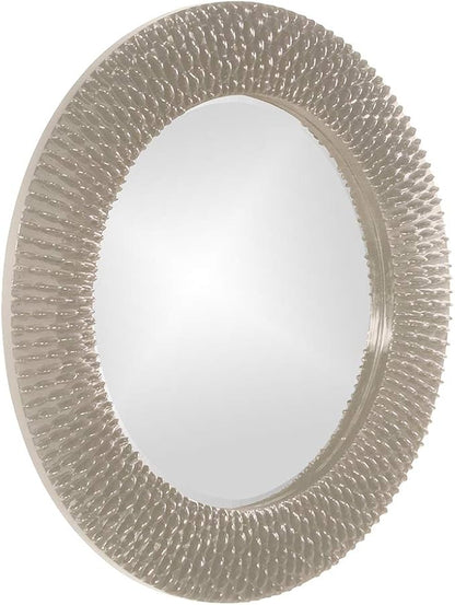 Howard Elliott Collection Bergman Round Wall Mirror, Textured Ribbed Frame with Glossy Nickel Finish, Decorative Accent Mirror, Ready to Hang, 32H x 32W x 1D, Nickel