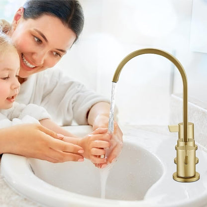 Midanya 8 Inch Widespread Bathroom Sink Faucet 3 Hole,Brushed Gold | Waterfall Swivel Spout,2 Handle,SUS304,with Pop Up Drain,cUPC 24" Water Hose,for 6-16” hole distance vanity,RV,Farmhouse Sink