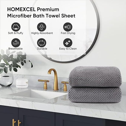 HOMEXCEL Bath Sheets 2PK, 35x70 in, Absorbent&Soft, Extra Large Bath Towel | Lightweight and Quick Drying Microfiber Towels for Bathroom, Yoga, SPA, Fitness, Grey