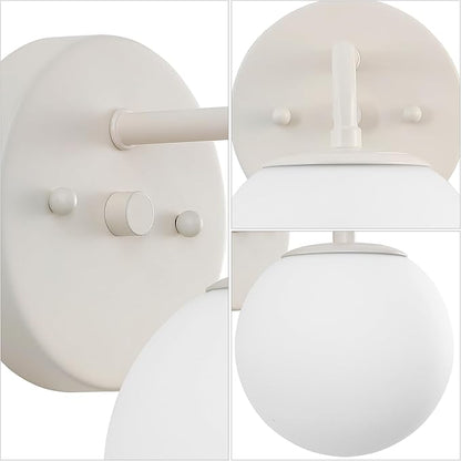 JONATHAN Y 5.75" Almond Modern Globe Wall Sconce Vanity Light for Bathroom, White 1-Light Frosted Glass Shade, Midcentury Parisian Bistro Wall Lamp, LED Bulb Included (JYL3534C)