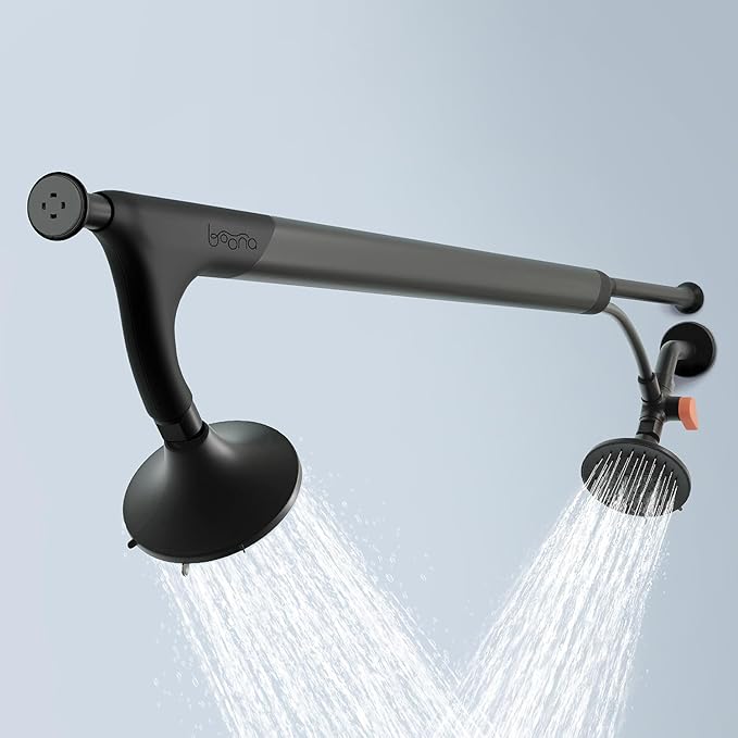 BOONA Original Tandem Shower as Seen on Shark Tank | Dual Shower Head for Couples | Max Water Pressure for Two | Easy Install (Midnight Black, Two Showerheads)