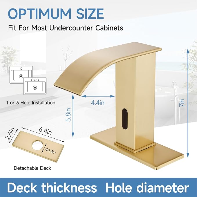 Touchless Bathroom Faucet Touchless Bathroom Sink Faucet with Control Box, Automatic Sensor Vanity Faucets and Temperature Mixer Hole Cover Plate for Easy Installation,Gold