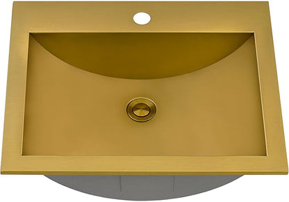 Ruvati 21 x 17 inch Brushed Gold Drop-in Topmount Bathroom Sink - Polished Brass Stainless Steel Bathroom Sink- RVH5110GG