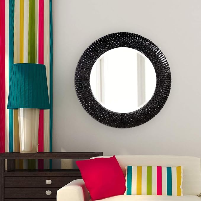 Howard Elliott Bergman Big Round Mirror for Wall Decor, Black Mirror with Starburst Effect, Modern Large Circular Hanging Wall Vanity Mirror for Living Room, Bathroom or Entryway, 32 x 32 Inch