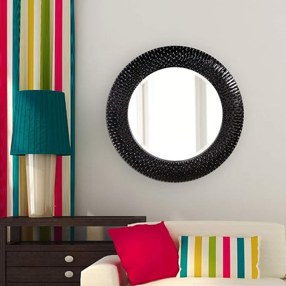 Howard Elliott Bergman Big Round Mirror for Wall Decor, Black Mirror with Starburst Effect, Modern Large Circular Hanging Wall Vanity Mirror for Living Room, Bathroom or Entryway, 32 x 32 Inch