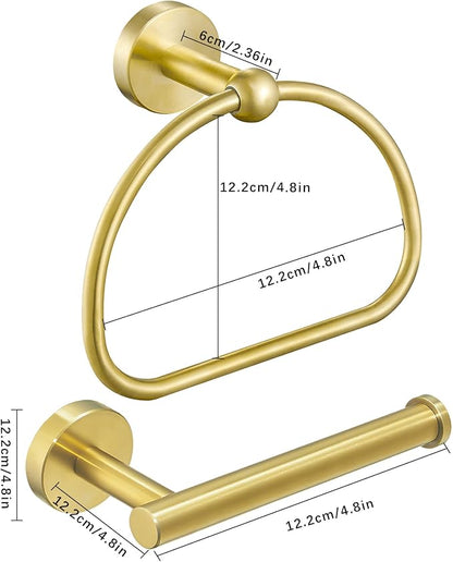 Leyden Toilet Paper Holder Towel Ring Brushed Gold Bathroom Hardware Hand Towel Holder Bathroom Accessories Set Wall Mount Stainless Steel 2 Pieces