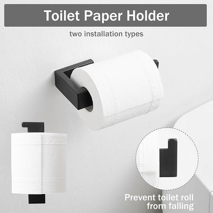 Fapully 8 Piece Bathroom Hardware Accessories Set Matte Black | Stainless Steel, Wall Mounted,24'' Towel Bar