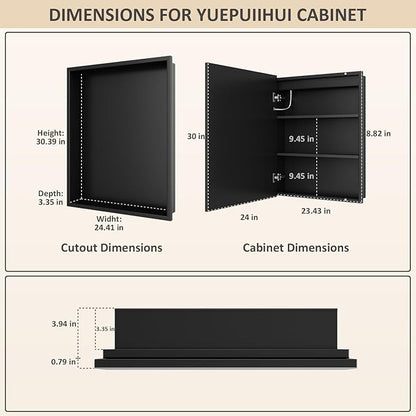 24X30 Inch Lighted Medicine Cabinet, Recessed Medicine Cabinet with Adjustable 3-Color, Brightness Dimming, Defogger, Wall Mounted