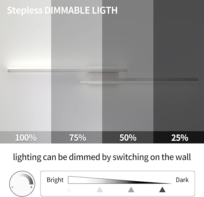 48in Modern LED Brushed Nickel Vanity Light Bar, Dimmable 46W 3200LM, 5000K Cool White, Adjustable Bathroom Light Fixtures Over Mirror -2 Light