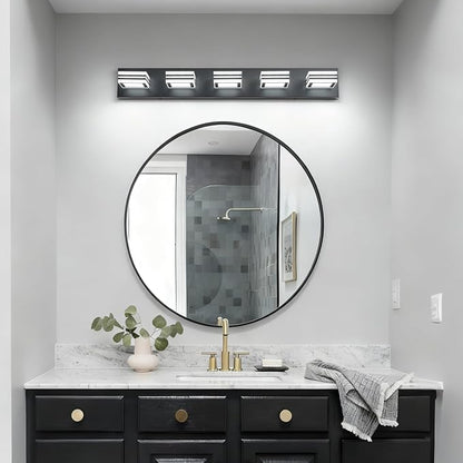 SOLFART LED Bathroom Lighting Fixtures - 5 Lights Modern Matte Black Acrylic Vanity Lights for Mirror 32inch 24W