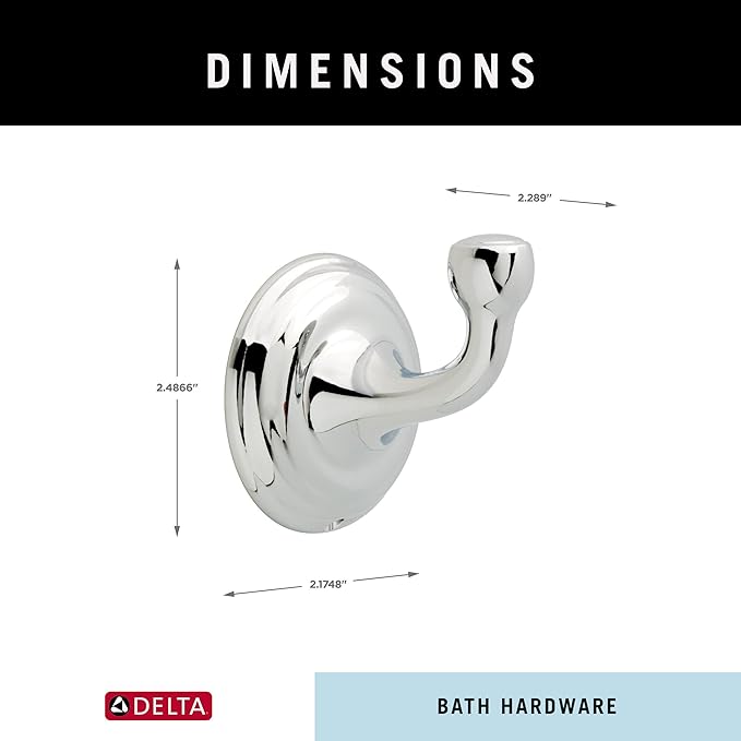 Delta Windemere (1-Pack) Towel Hooks Polished Chrome Single Bathroom Hooks Wall Mounted for Robes & Towels Hand Towel Hook Holder Kitchen, Bathroom Accessories 70035