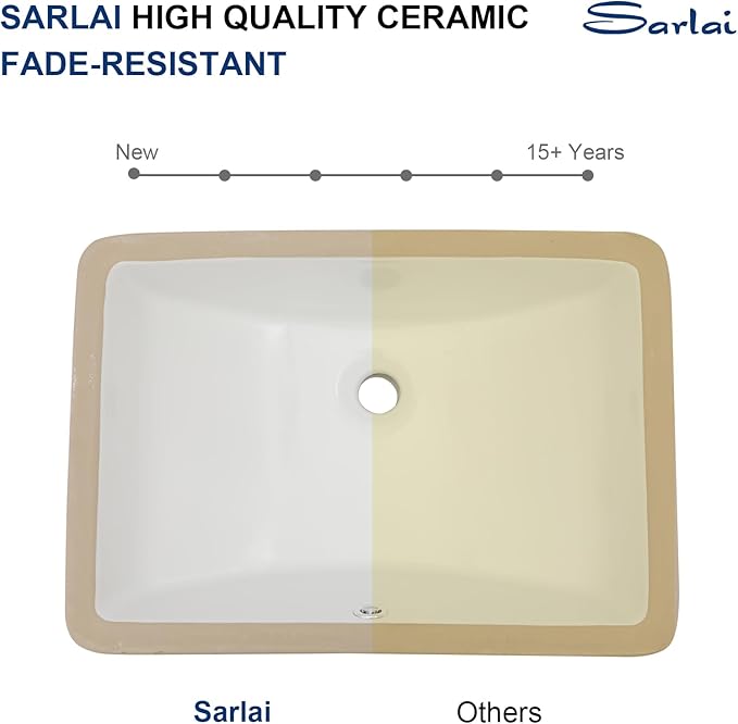 Sarlai Undermount Bathroom Sink - 20.5 x 14.5 inch Rectangular White Ceramic Vessel Sink with Overflow, Modern Vanity Art Basin, Interior Bowl Size 18.3" x 12.3"