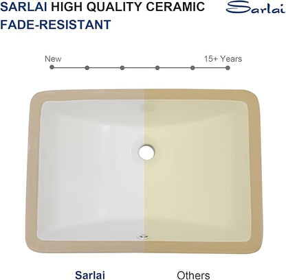 Sarlai Undermount Bathroom Sink - 20.5 x 14.5 inch Rectangular White Ceramic Vessel Sink with Overflow, Modern Vanity Art Basin, Interior Bowl Size 18.3" x 12.3"