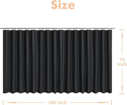 Mrs Awesome 180x70 Extra Wide Size Shower Curtain Liner Black | 12 Bottom Magnets,36 Hooks,32 Rustproof Grommets,Water Proof Heavy Duty PEVA,180W x 70H for Clawfoot Bathtub