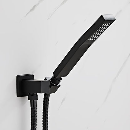 Black square hand shower head, handheld shower head with hose,brass High pressure flushing With adjustable water supply elbow Wall mount connector Shower bracket and hose set