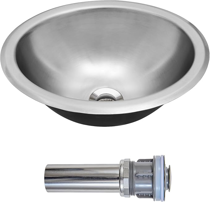 LQS Small RV Sink, 13.39 x 10.63 Inch Stainless Steel RV Bathroom Sink | Oval Small Sink for RV Bathrooms, Camper Kitchens and Bars, 5.12-Inch Depth with Stainless Steel Drain Assembly Included