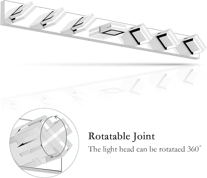 Ralbay 46inch Modern LED Vanity Light Chrome 7 Lights Bathroom Light Fixtures Acrylic Up and Down Bathroom Wall Mounted Lighting Over Long Mirror
