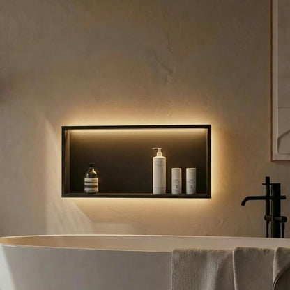 304 Stainless Steel LED Recessed Black Shower Niche 12"x30" Wall-Inserted | Waterproof Rustproof Bathroom Shower Niche Insert No Tile Needed, for Shower & Bathroom Storage