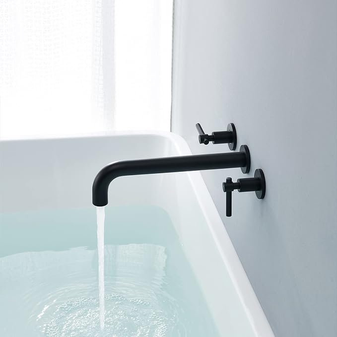Wall Mount Tub Filler Black Tub Faucet Brass Bathroom Bathtub Faucets with 2 Handles