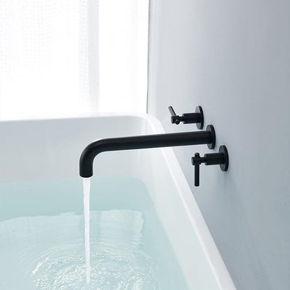 Wall Mount Tub Filler Black Tub Faucet Brass Bathroom Bathtub Faucets with 2 Handles