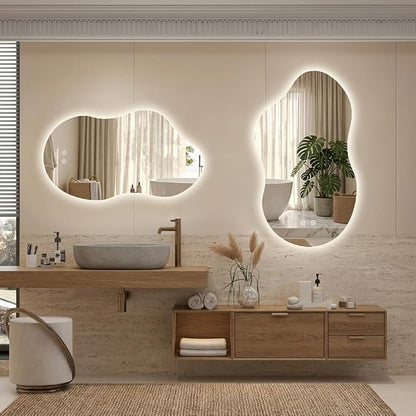 Irregular Backlit Mirror with Lights 20"x36" Asymmetrical Cloud Mirror Led Bathroom Vanity Mirror for Wall Abstract (Horizontal/Vertical)
