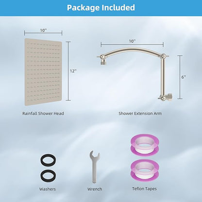 Hibbent All Metal 12'' Rain Shower Head, 16'' Extension Arm, Brushed Nickel | cUPC Certified High Pressure Rainfall Showerhead with Solid Brass Adjustable Shower Head Extension Arm, Fixed Showerheads